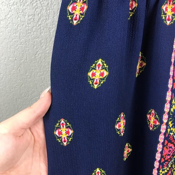 As U Wish Navy Ikat Pom Pom Tassel Maxi Dress Size XS - Picture 6 of 8